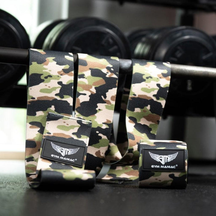 Gym Maniac Brown Camo GM Support Compression Knee Wraps - MRSLM