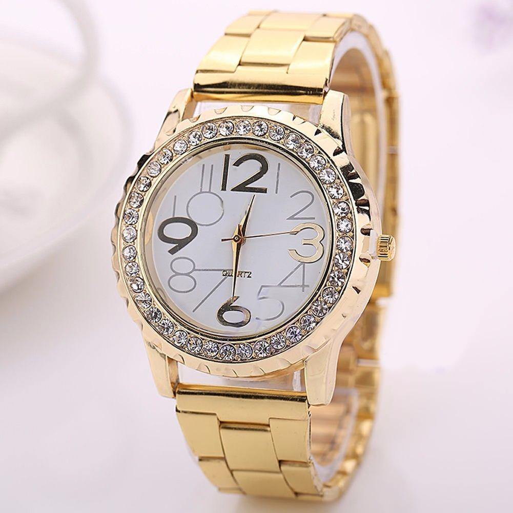 Unisex Fashion Rhinestone Stainless Steel Band Analog Quartz Couple Wrist Watch - MRSLM