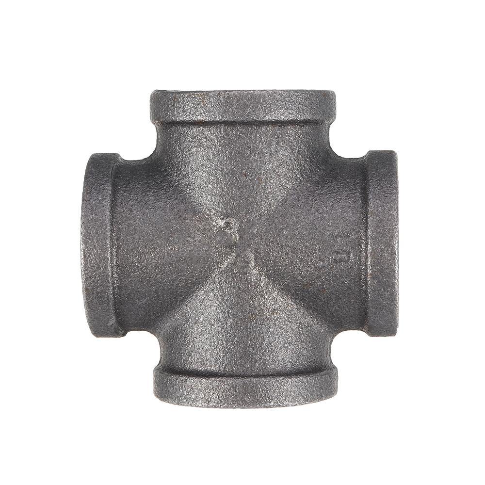 1/2" 3/4" 1" Cross 4 Way Pipe Fitting Malleable Iron Black Female Tube Connector - MRSLM