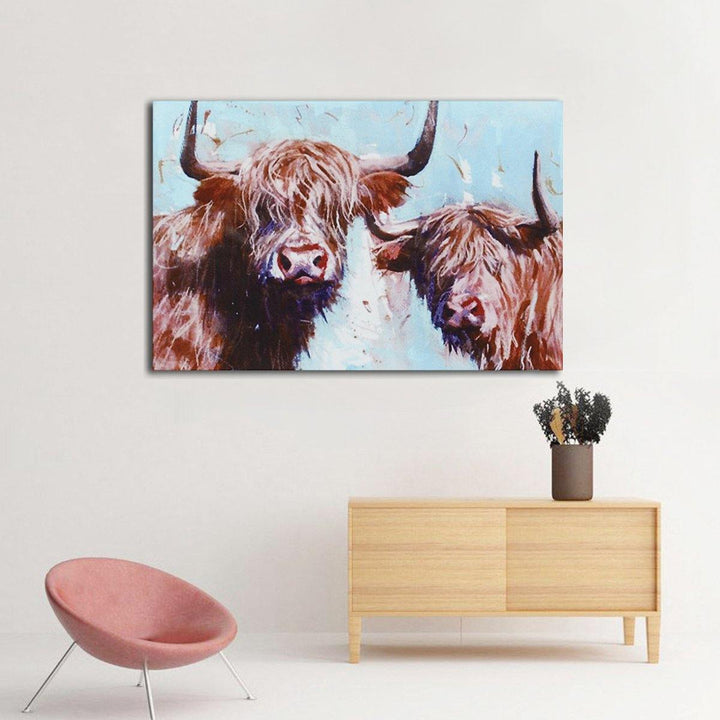 1 Piece Highland Cow Canvas Print Painting Wall Decorative Print Art Pictures Frameless Wall Hanging Decorations for Home Office - MRSLM