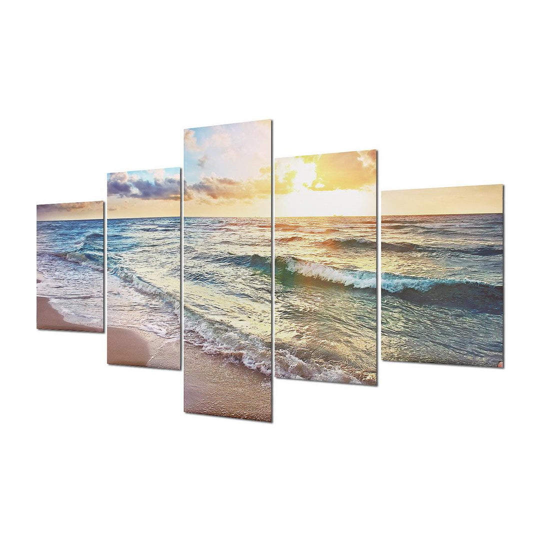 5 Panels Unframed Modern Canvas Seascape Sunrise Art Hanging Picture Room Wall Art Pictures Home Wall Decoration Supplies - MRSLM