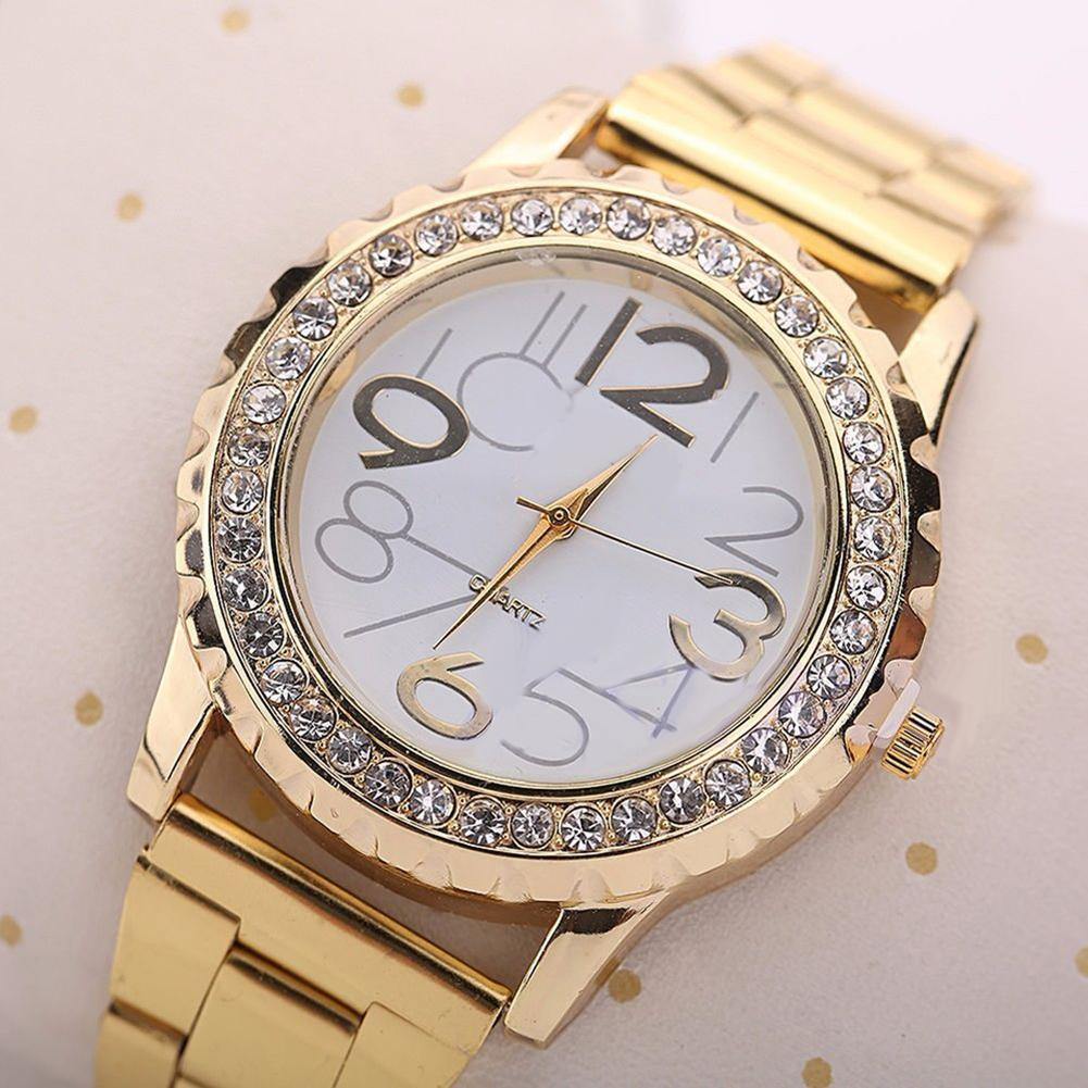 Unisex Fashion Rhinestone Stainless Steel Band Analog Quartz Couple Wrist Watch - MRSLM