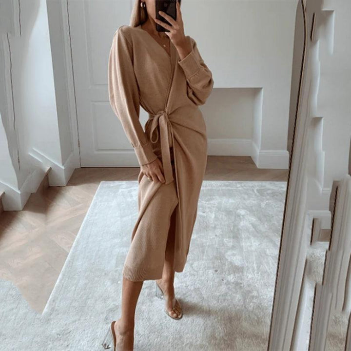 V-neck sweater dress women - MRSLM