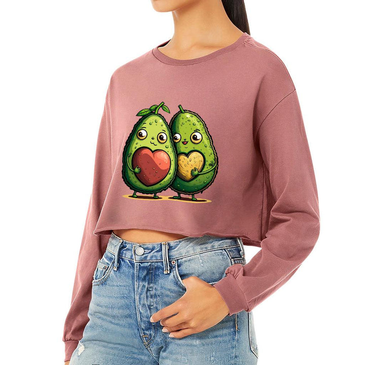 Avocado Cropped Long Sleeve T-Shirt - Love Couple Women's T-Shirt - Graphic Long Sleeve Tee - MRSLM