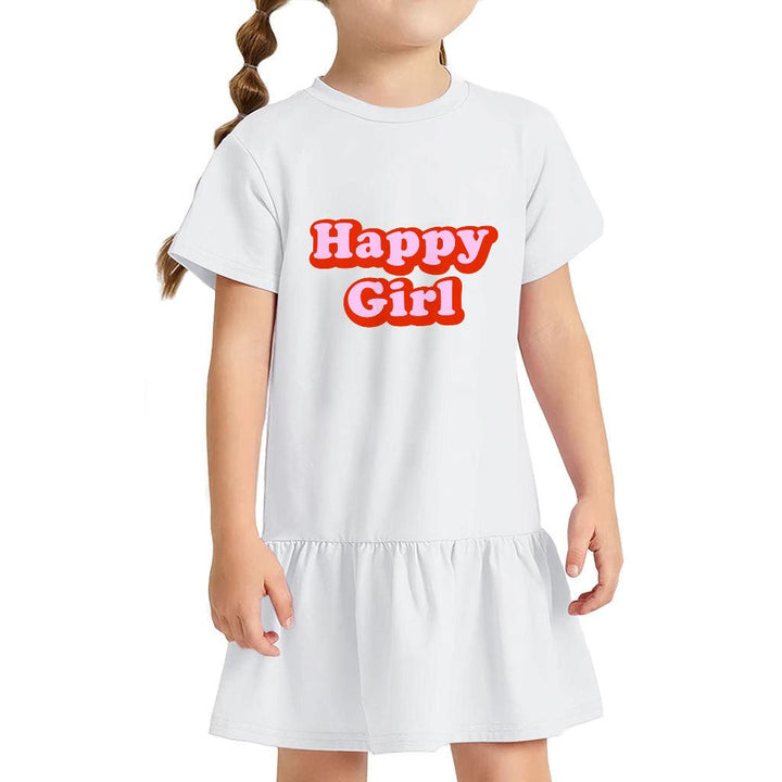 Happy Girl Toddler Rib Dress - Graphic Girls' Dress - Cute Design Toddler Dress - MRSLM