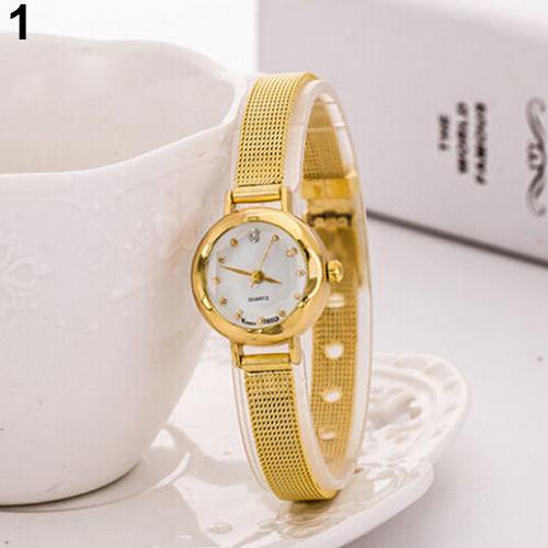 Women's Fashion Mesh Fine Alloy Band Rhinestone Dial Quartz Bracelet Wrist Watch - MRSLM