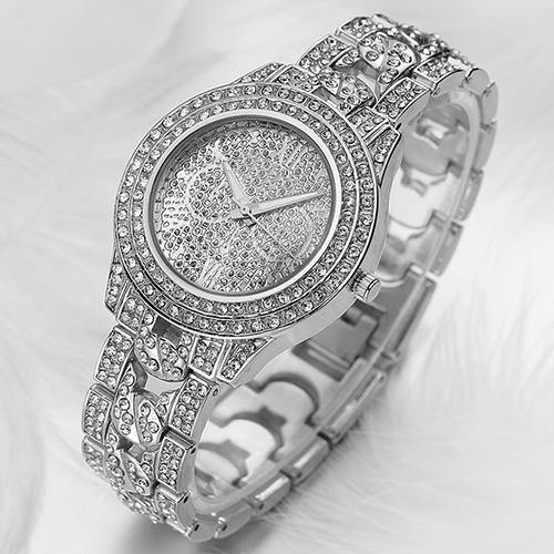 Women's Fashion Luxury Inlaid Shiny Rhinestone Round Dial Quartz Wrist Watch - MRSLM