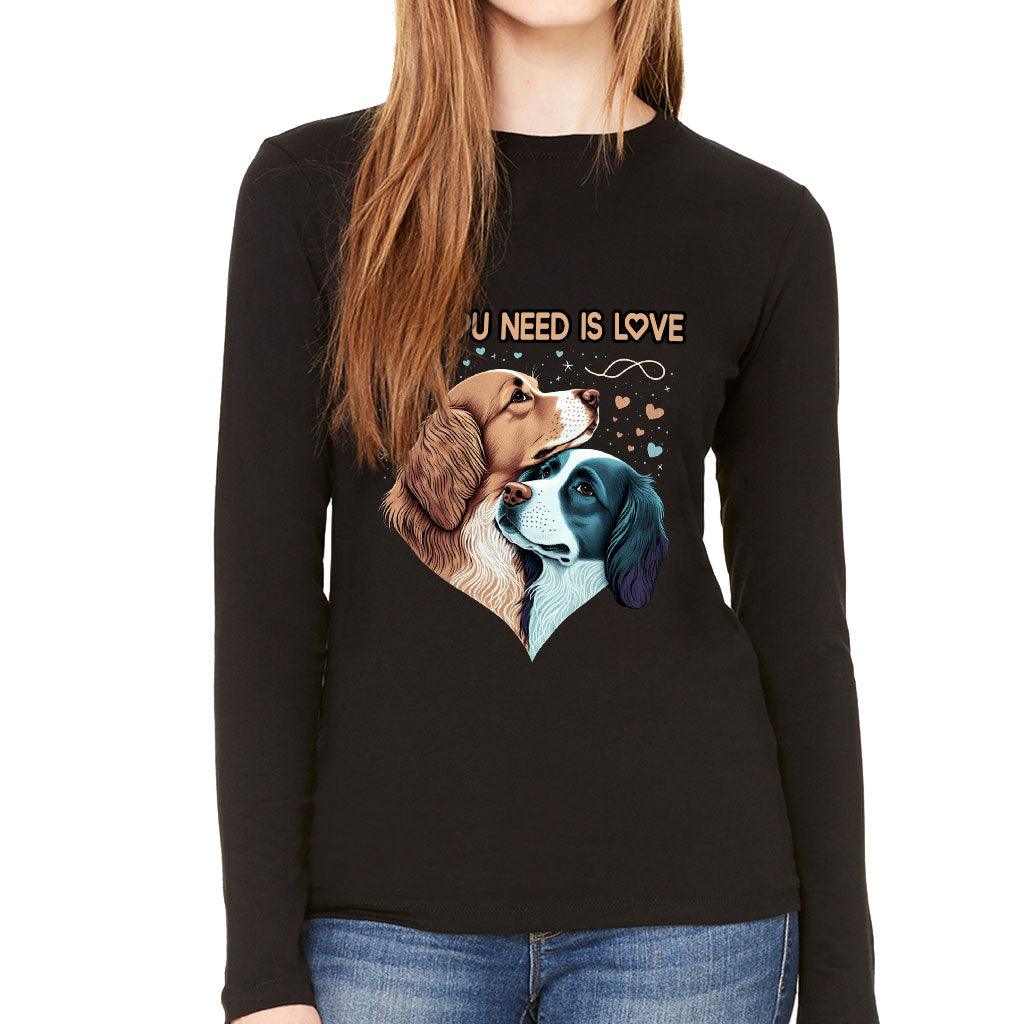 Dog Love Women's Long Sleeve T-Shirt - Cute Couple Long Sleeve Tee - Art T-Shirt - MRSLM