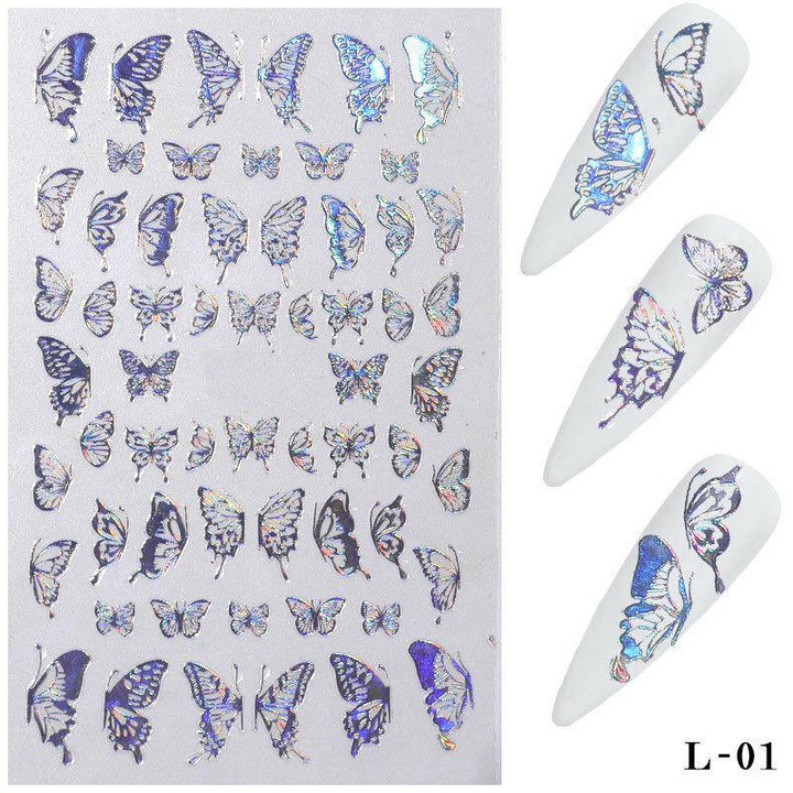 3D Holographic Nail Art Stickers Colorful DIY Butterfly Nail Transfer Decals - MRSLM