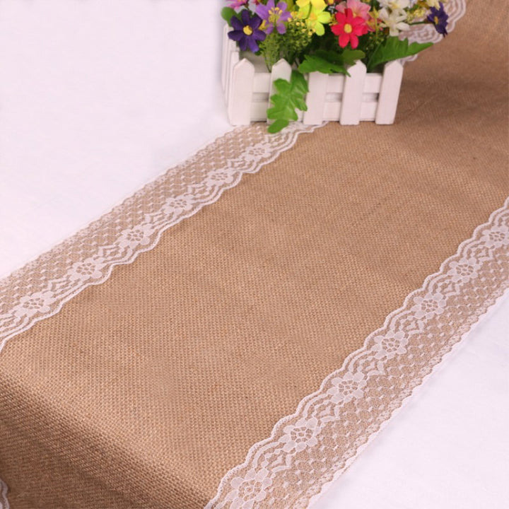 Lace Trim Jute Table Runner