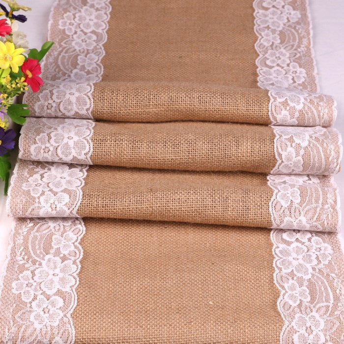 Lace Trim Jute Table Runner