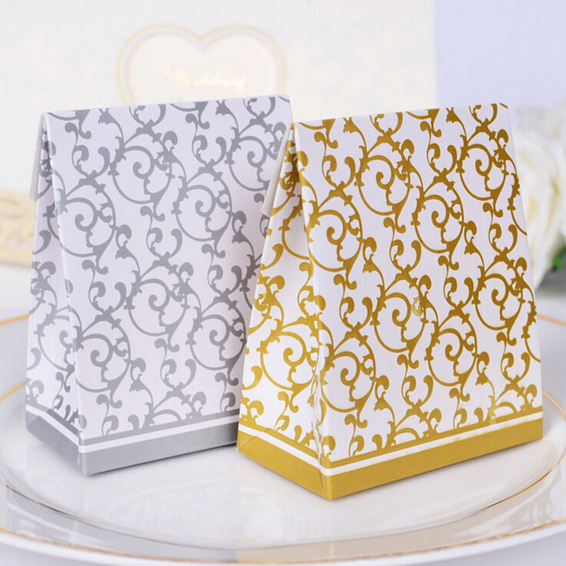 Lovely Gold and Silver Candy Paper Gift Box with Ribbon