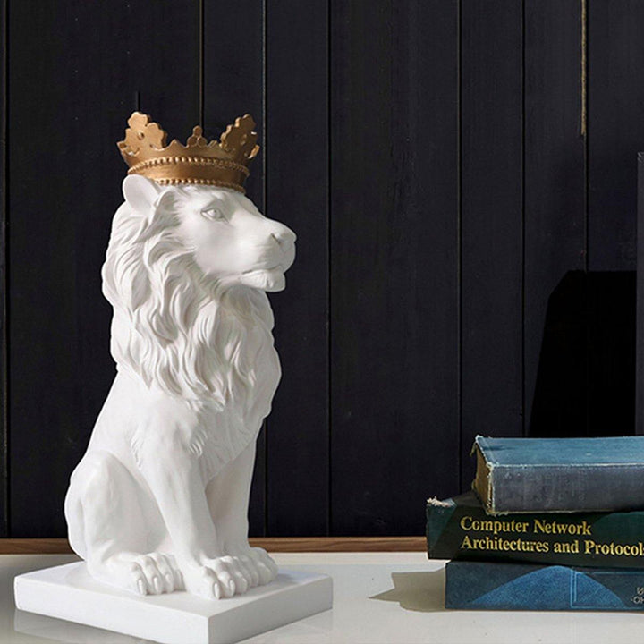 Nordic Style Crown Lion Statue Handicraft Decorations for Home Office Hotel Desk - MRSLM