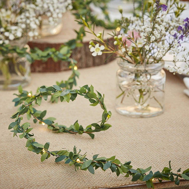 LED String Lights with Green Leaves