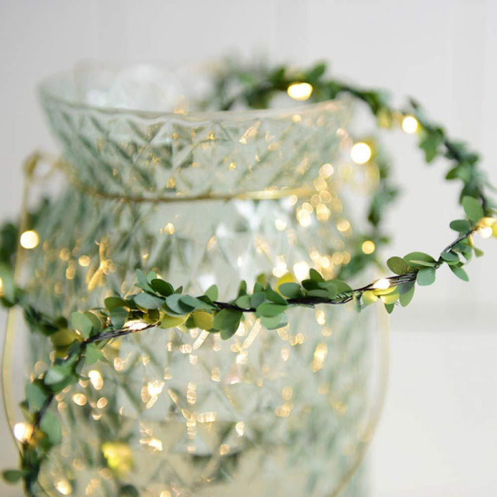 LED String Lights with Green Leaves