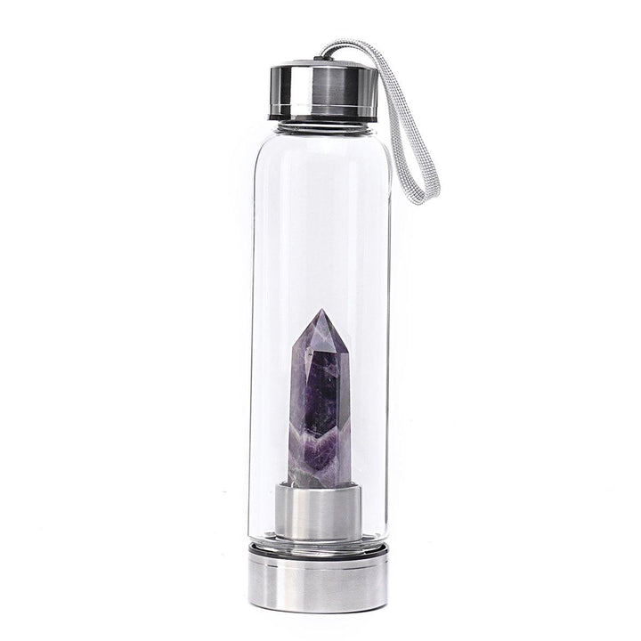 Natural Gemstone Crystal Healing Obelisk Wand Elixir Quartz Water Bottle - MRSLM