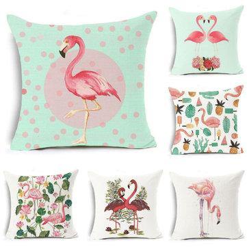 18''x18'' Flamingo Square Cotton Linen Pillow Case Cushion Cover Home Sofa Decor - MRSLM