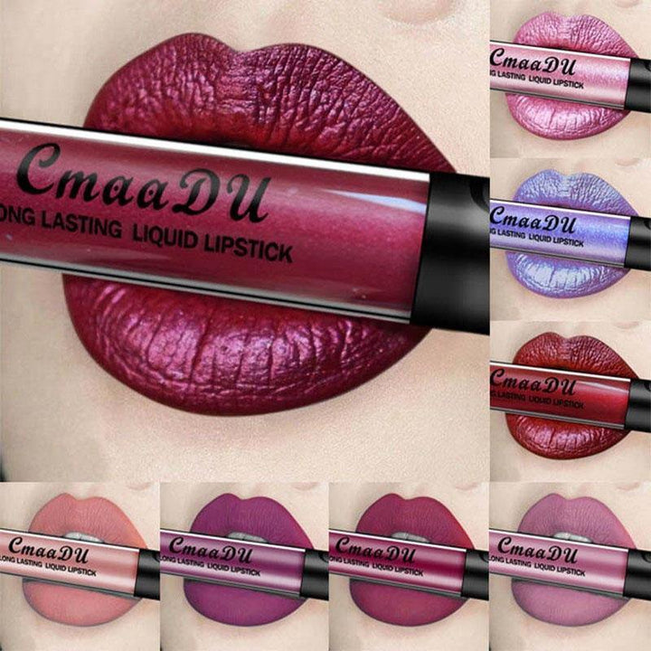 Cmaadu Metal Matte Lip Gloss Makeup Lipstick Sexy Sequin Waterproof Long Lasting Blue Cosmetic - MRSLM