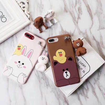 iPhone8/7PLUS doll pendant mobile phone shell 6S pink rabbit rubber sleeve iPhoneX/7 bear doll lanyard bracket - MRSLM