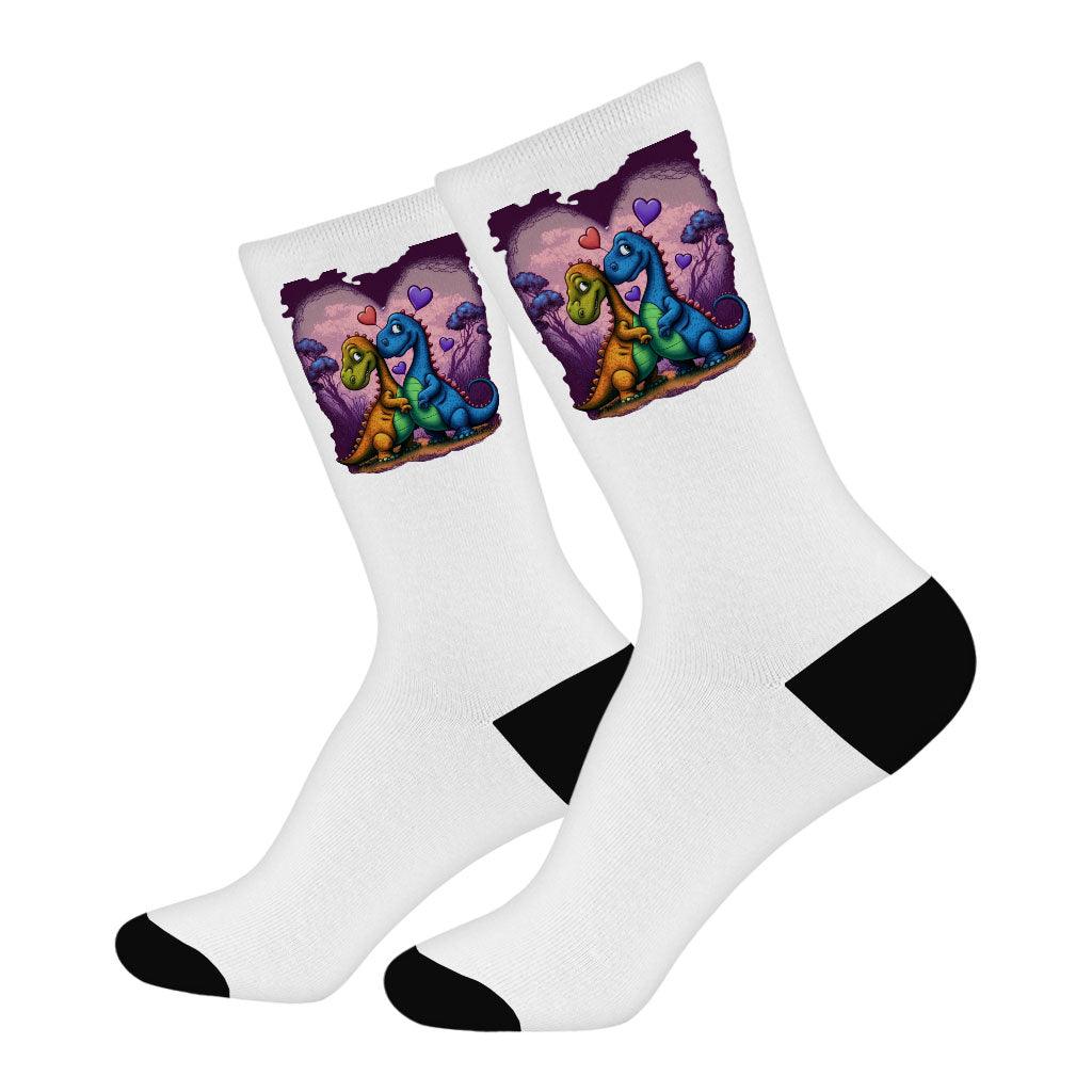 Love Socks - Dinosaur Novelty Socks - Colorful Crew Socks - MRSLM