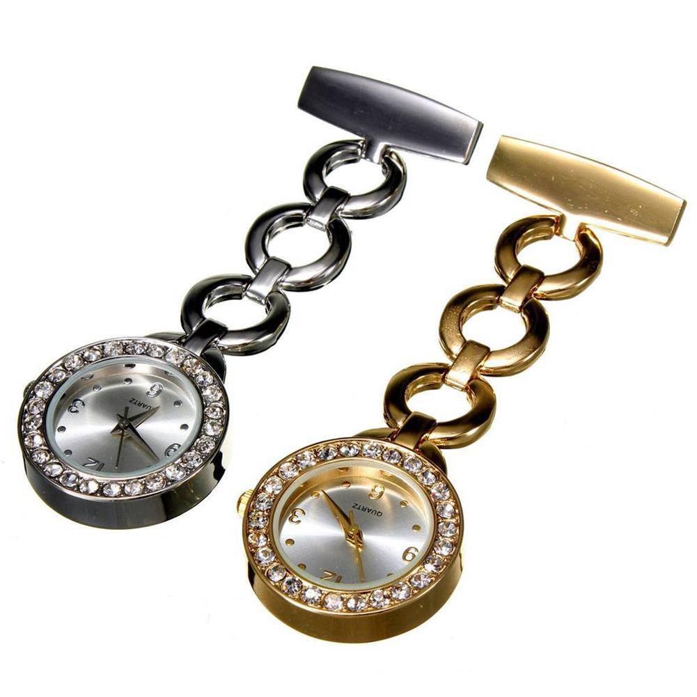 Luxury Rhinestone Round Dial Nurse Watch Brooch Pin Quartz Fob Pocket Watch - MRSLM