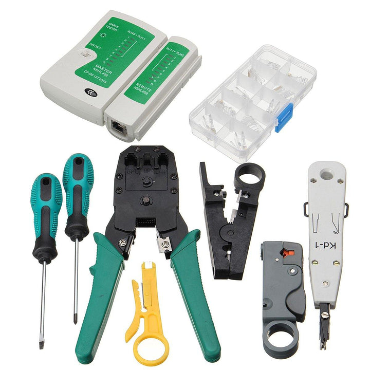 11pcs Network Combination PC Cable Wire Tester Crimping Cutter Punch Tools Kit Set - MRSLM