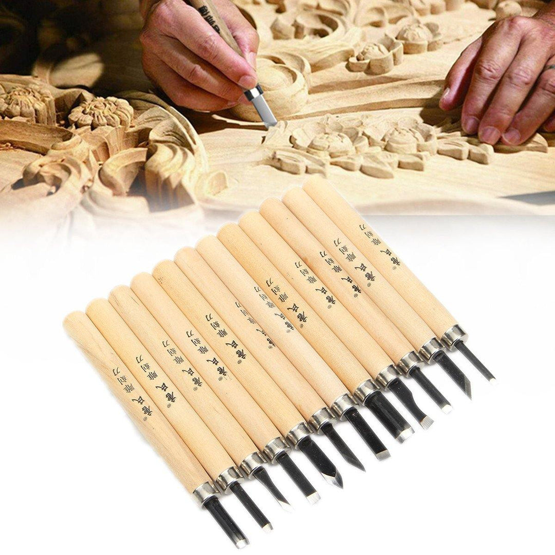 12Pcs Wood Carving Hand Chisel Tool Set Wood Working Professional Gouges + Case - MRSLM