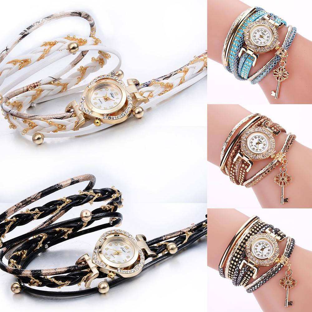 Key Pendant Multi-Layer Rivets Band Arabic Numerals Quartz Bracelet Wrist Watch - MRSLM