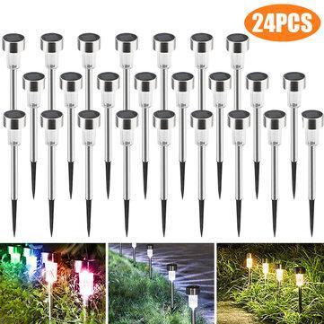 24PCS LED Solar Lawn Path Light Stainless Steel Waterproof Garden Landscape Lamp for Home Street Decor - MRSLM