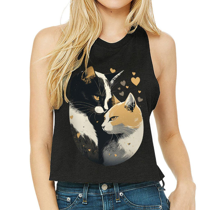 Cat Love Racerback Cropped Tank - Couple Style Women's Tank - Printed Tank Top - MRSLM