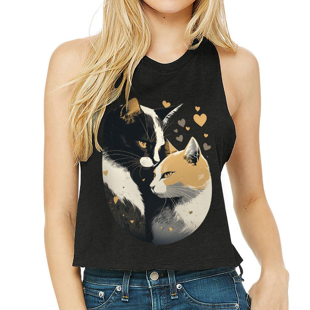 Cat Love Racerback Cropped Tank - Couple Style Women's Tank - Printed Tank Top - MRSLM