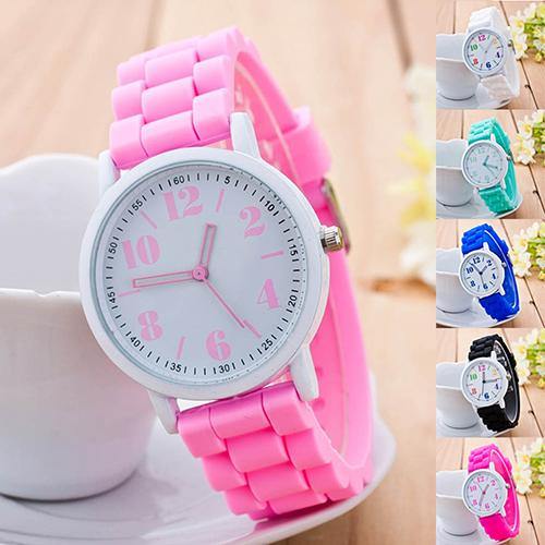 Kids Girls' Fashion Silicone Strap Arabic Number Sport Casual Quartz Wrist Watch - MRSLM