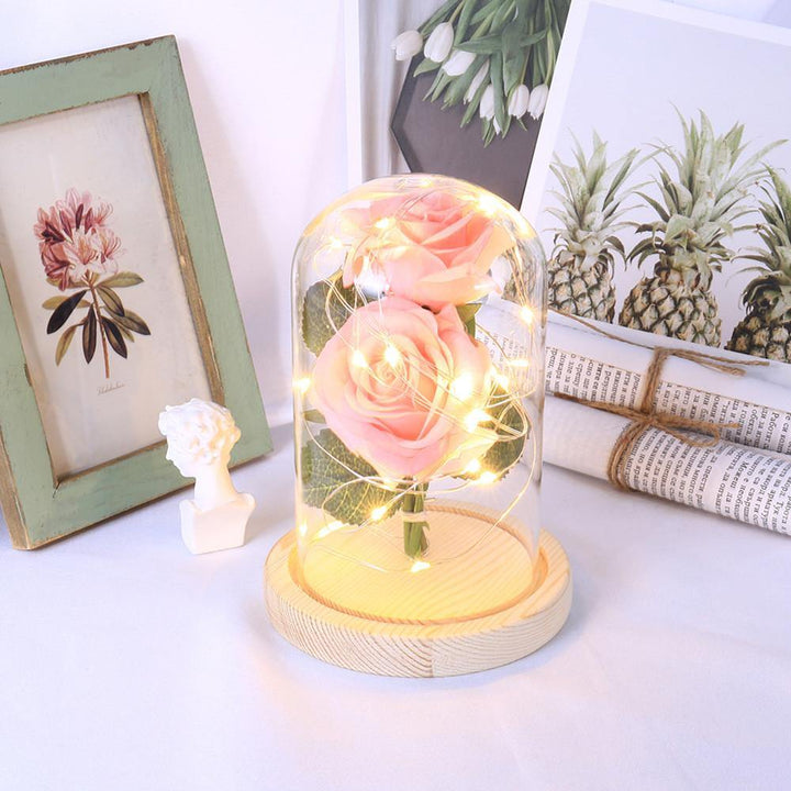 Romantic Immortal Flower Micro Landscape Rose Simulation Glass Shade Led Llight - MRSLM