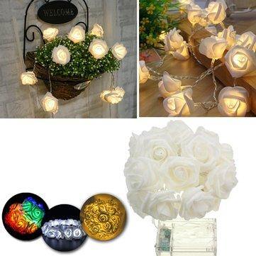 Battery Powered 2.3M 20LEDs Indoor Bedroom Decor Wedding Rose Flower Fairy String Light - MRSLM