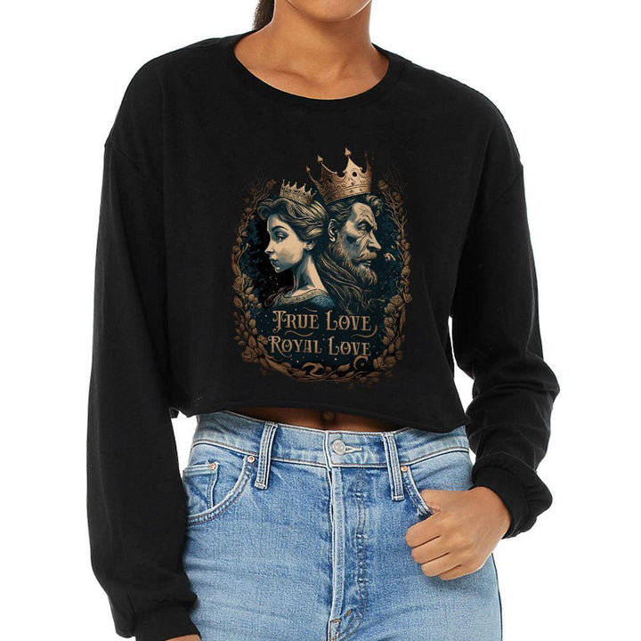 Royal Love Cropped Long Sleeve T-Shirt - Printed Women's T-Shirt - Colorful Long Sleeve Tee - MRSLM