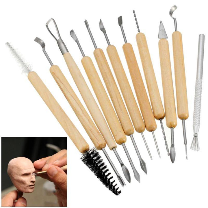 11Pcs Clay Sculpting Set Wax Carving Pottery Tools Shapers Polymer Modeling Wood Handle Set - MRSLM