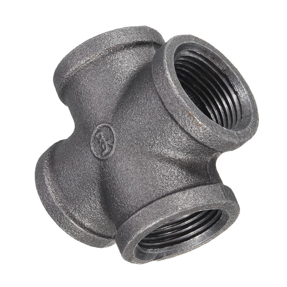 1/2" 3/4" 1" Cross 4 Way Pipe Fitting Malleable Iron Black Female Tube Connector - MRSLM