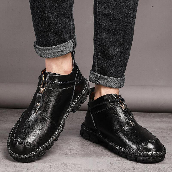 Menico Men Hand Stitching Leather Wear Resistant Large Size Soft Sole Casual Ankle Boots - MRSLM