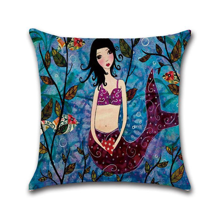 Mermaid Printed Cotton Linen Cushion Cover Square Home Decor Soft Comfortable Pillow Case - MRSLM