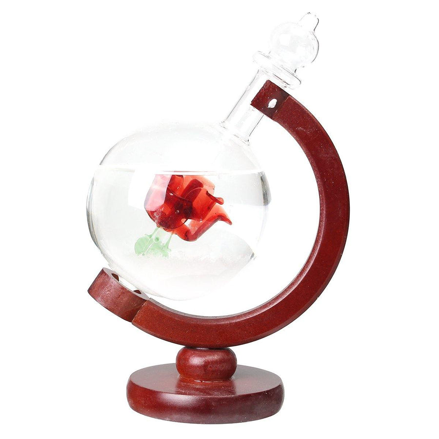 Weather Forecast Rose Crystal Globe Wooden Base Storm Glass Home Decorations Gift - MRSLM