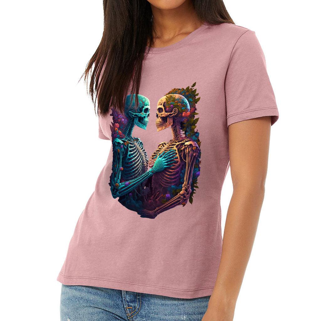 Skeleton Couple Women's T-Shirt - Floral T-Shirt - Printed Relaxed Tee - MRSLM