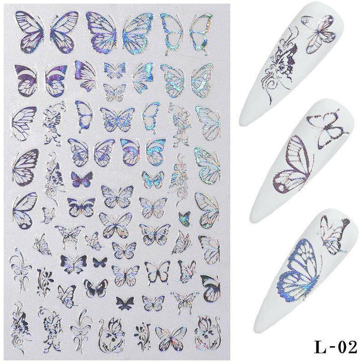 3D Holographic Nail Art Stickers Colorful DIY Butterfly Nail Transfer Decals - MRSLM