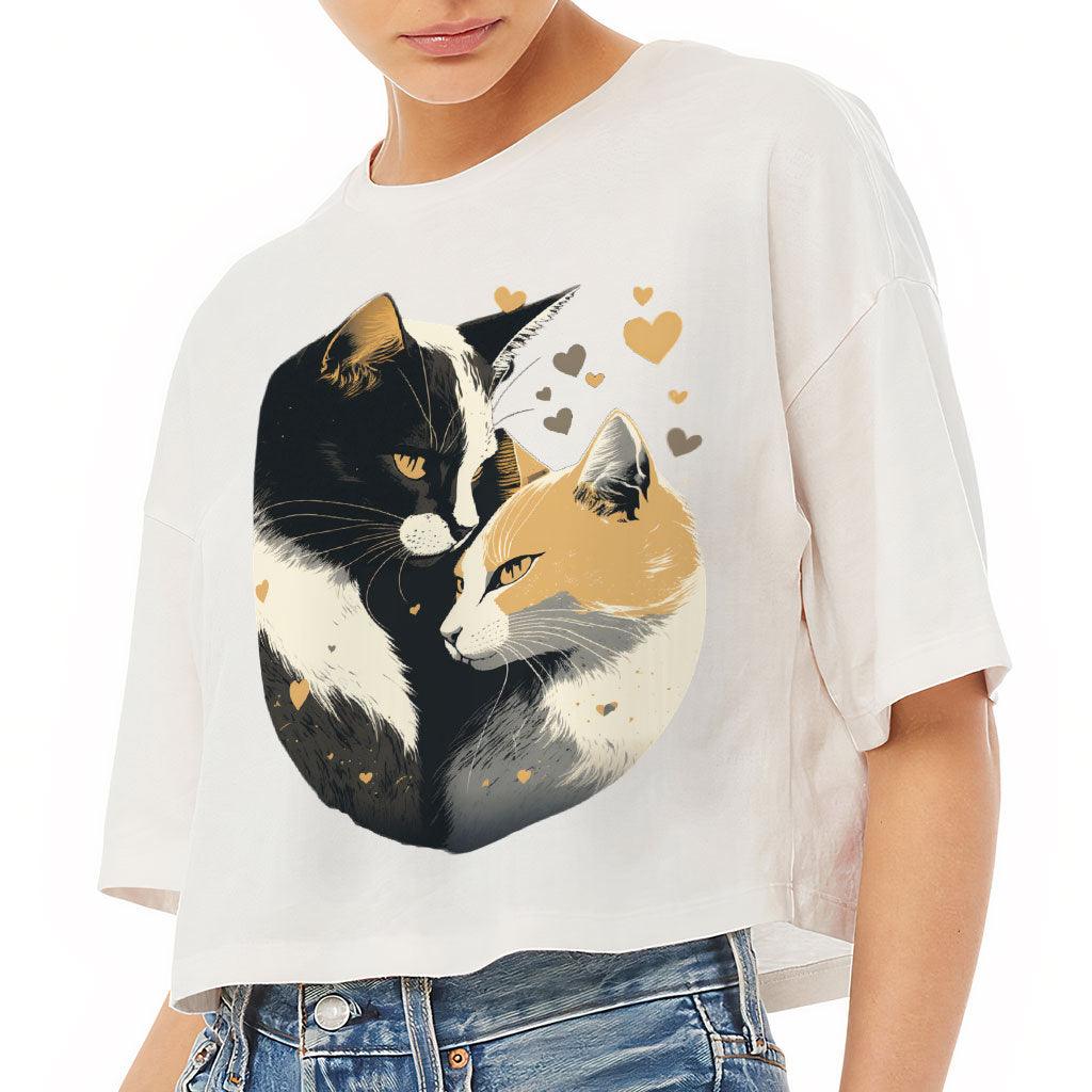 Cat Love Women's Crop Tee Shirt - Couple Style Cropped T-Shirt - Printed Crop Top - MRSLM