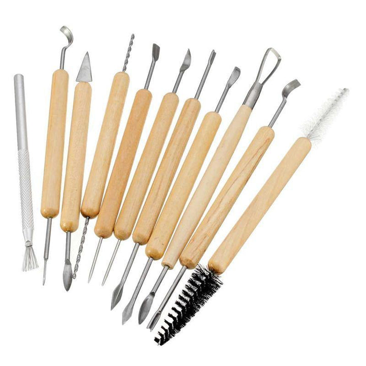 11Pcs Clay Sculpting Set Wax Carving Pottery Tools Shapers Polymer Modeling Wood Handle Set - MRSLM