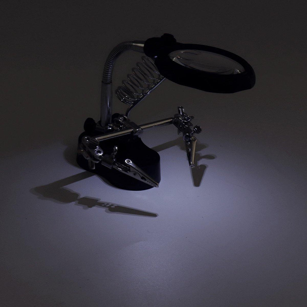 LED Helping Hand Clamp Magnifying Glass Soldering Iron Stand Lens Magnifier Tool - MRSLM