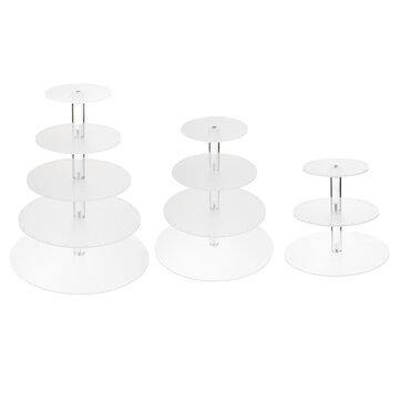 3/4/5 Tier Acrylic Round Cake Cupcake Display Stand w/LED Lights Dessert Tower - MRSLM