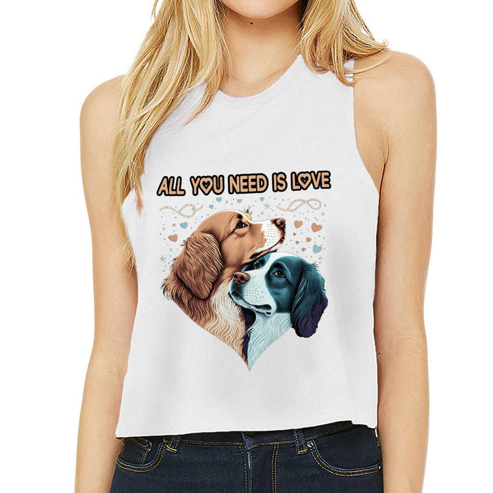 Dog Love Racerback Cropped Tank - Cute Couple Women's Tank - Art Tank Top - MRSLM