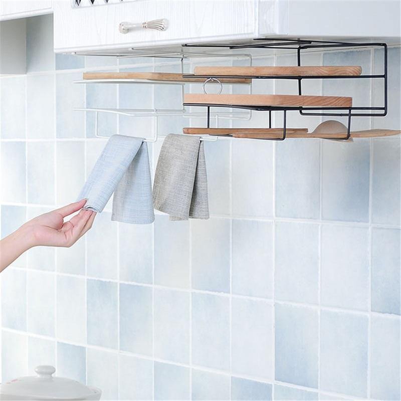 Kitchen Double Layer Towel Rack Hanging Holder Cabinets Shelf Chopping Board Storage Rack Hanger Shelf Kitchen Accessories - MRSLM