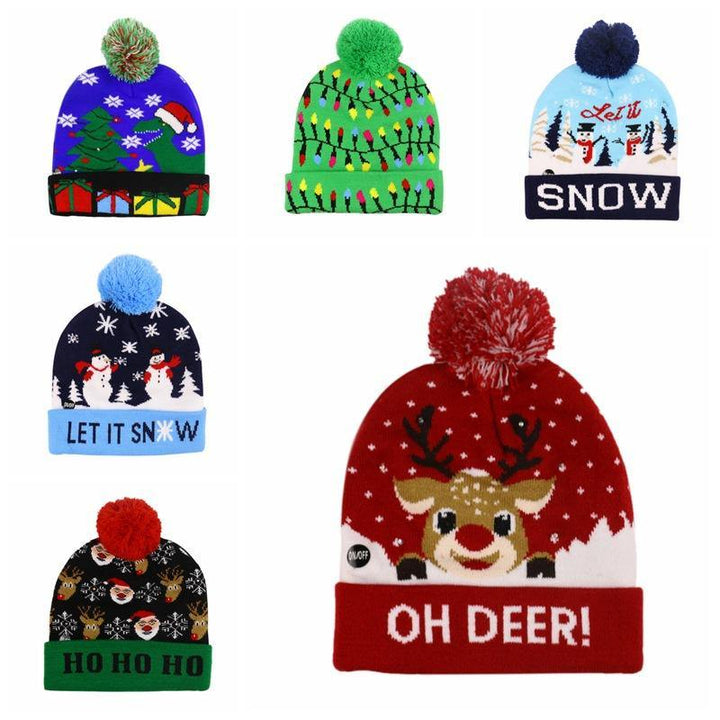 Snowman Elk Christmas Tree Flanged Ball Knit Cap - MRSLM