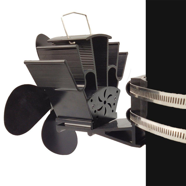 Powered Stove Fan 4 Blade Wood Stove Fans Aluminium Silent Eco-Friendly for Wood Log Burner Fireplace (Black) - MRSLM